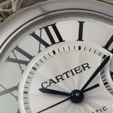 BALLON BLEU DE CARTIER 33 MM WATCH SILVER CASE WITH WENGE BROWN LEATHER STRAP