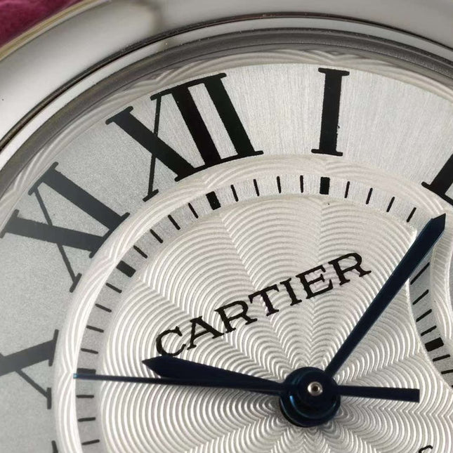 BALLON BLEU DE CARTIER 33 MM WATCH SILVER CASE WITH BRIGHT PINK LEATHER STRAP
