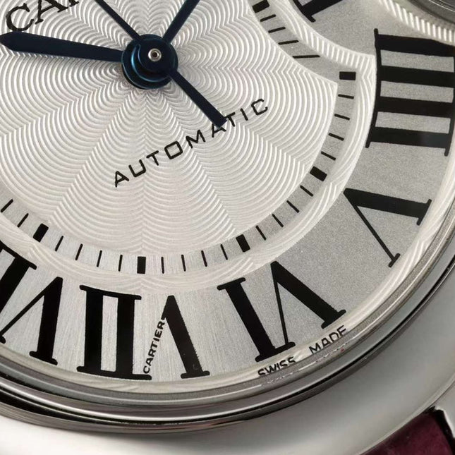 BALLON BLEU DE CARTIER 33 MM WATCH SILVER CASE WITH BRIGHT PINK LEATHER STRAP