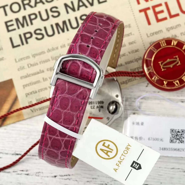 BALLON BLEU DE CARTIER 33 MM WATCH SILVER CASE WITH BRIGHT PINK LEATHER STRAP