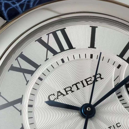 BALLON BLEU DE CARTIER 33 MM WATCH SILVER CASE WITH COBALT BLUE LEATHER STRAP