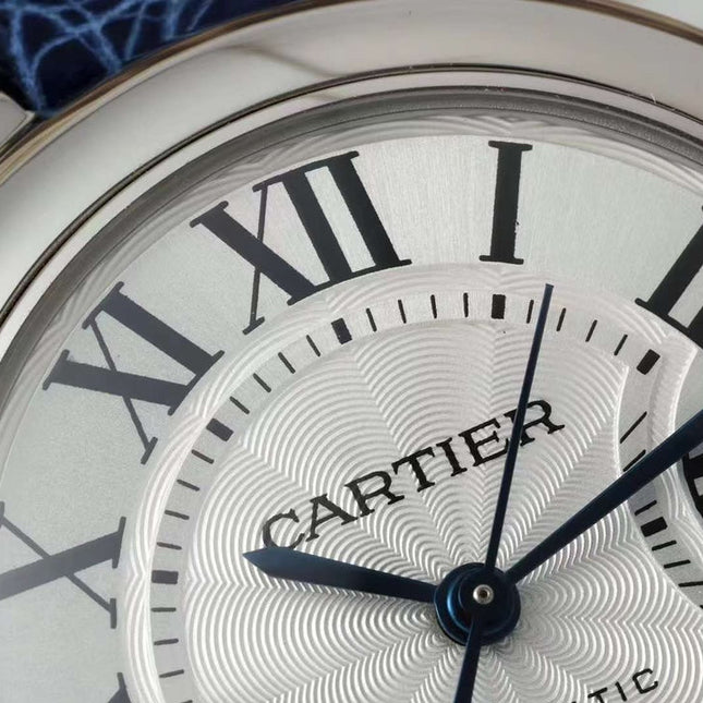 BALLON BLEU DE CARTIER 33 MM WATCH SILVER CASE WITH COBALT BLUE LEATHER STRAP