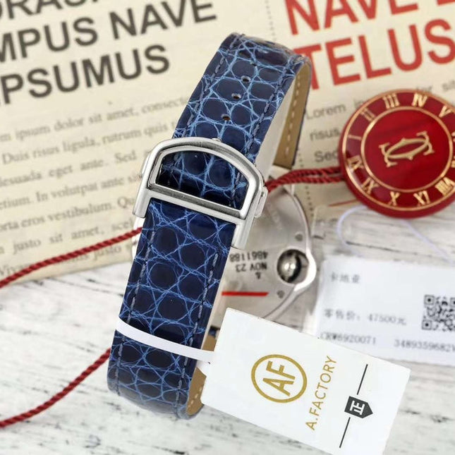 BALLON BLEU DE CARTIER 33 MM WATCH SILVER CASE WITH COBALT BLUE LEATHER STRAP