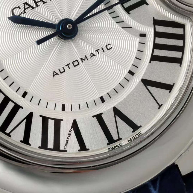 BALLON BLEU DE CARTIER 33 MM WATCH SILVER CASE WITH COBALT BLUE LEATHER STRAP