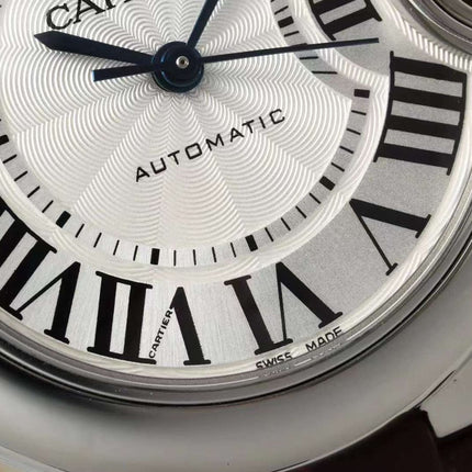 BALLON BLEU DE CARTIER 33 MM WATCH SILVER CASE WITH WINE RED LEATHER STRAP