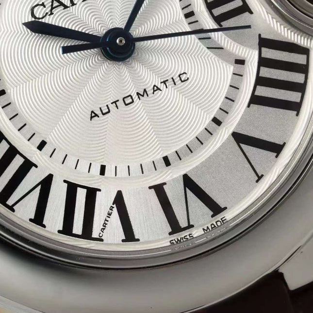 BALLON BLEU DE CARTIER 33 MM WATCH SILVER CASE WITH WINE RED LEATHER STRAP