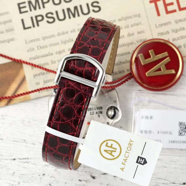 BALLON BLEU DE CARTIER 33 MM WATCH SILVER CASE WITH WINE RED LEATHER STRAP