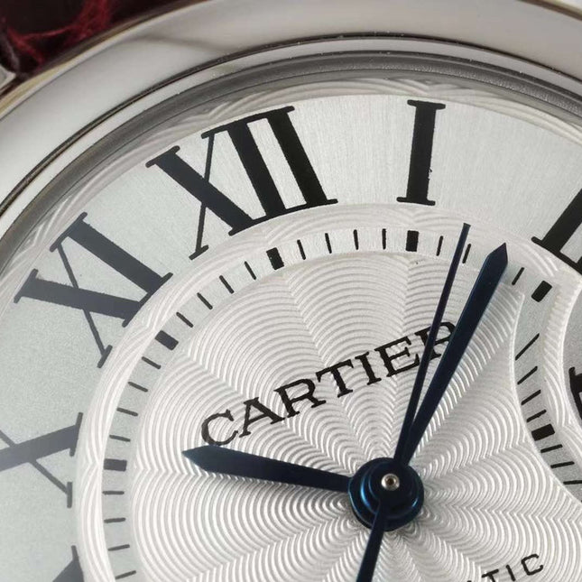 BALLON BLEU DE CARTIER 33 MM WATCH SILVER CASE WITH WINE RED LEATHER STRAP