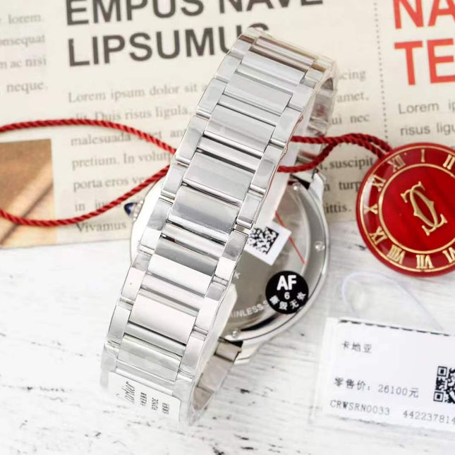 RONDE MUST DE CARTIER WATCH SILVER CASE AND CHERRY RED DIAL WITH CRYSTALS