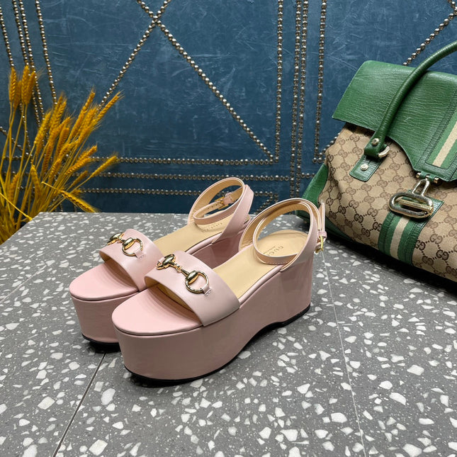 GG HORSEBIT PLATFORM SANDAL PASTEL PINK CALFSKIN