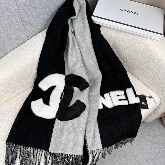 SCARF 200 CM IN BLACK MIX HARBOR GRAY CASHMERE AND WOOL 399797