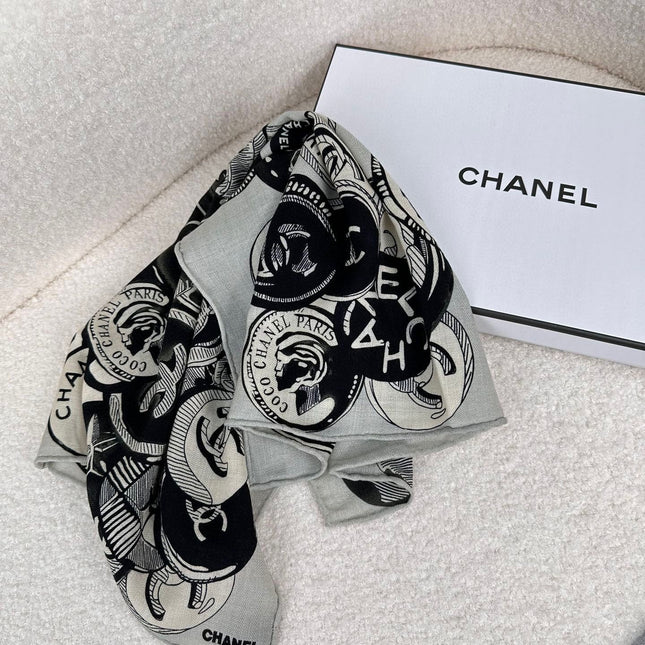 SQUARE SCARF 70 CM IN BLACK MIX WHITE CASHMERE AND SILK 399803