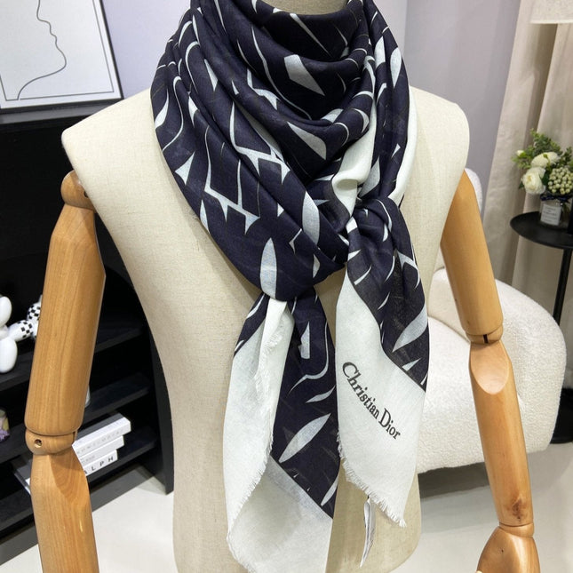 MISS DIOR ALLOVER SHAWL 140 CM IN BLACK MIX WHITE SILK CASHMERE 411629