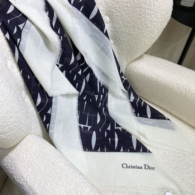 MISS DIOR ALLOVER SHAWL 140 CM IN BLACK MIX WHITE SILK CASHMERE 411629