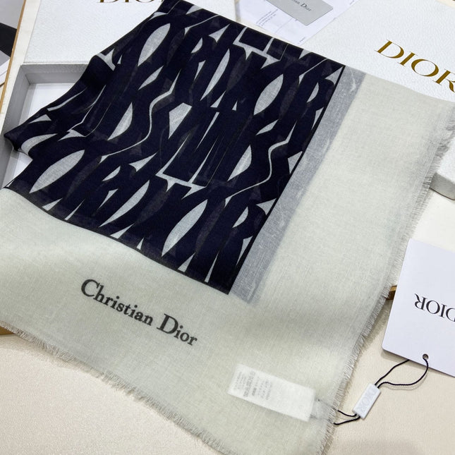 MISS DIOR ALLOVER SHAWL 140 CM IN BLACK MIX WHITE SILK CASHMERE 411629