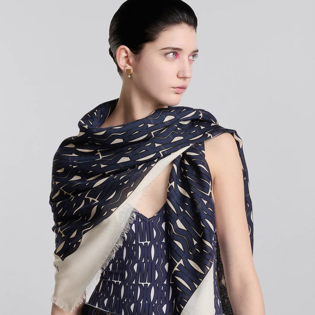 MISS DIOR ALLOVER SHAWL 140 CM IN BLACK MIX WHITE SILK CASHMERE 411629