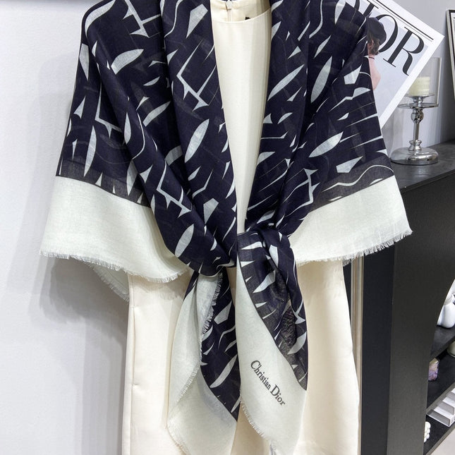 MISS DIOR ALLOVER SHAWL 140 CM IN BLACK MIX WHITE SILK CASHMERE 411629