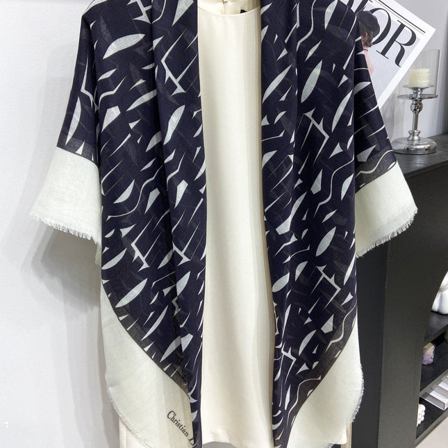 MISS DIOR ALLOVER SHAWL 140 CM IN BLACK MIX WHITE SILK CASHMERE 411629