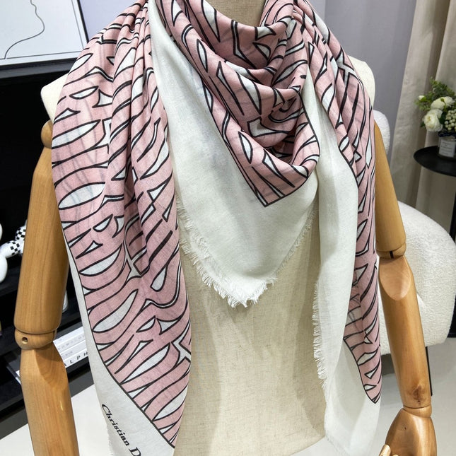 MISS DIOR ALLOVER SHAWL 140 CM IN PALE PINK MIX WHITE SILK CASHMERE 411631