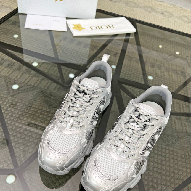 CD CHRONO SNEAKER WHITE AND SILVER MESH FABRIC