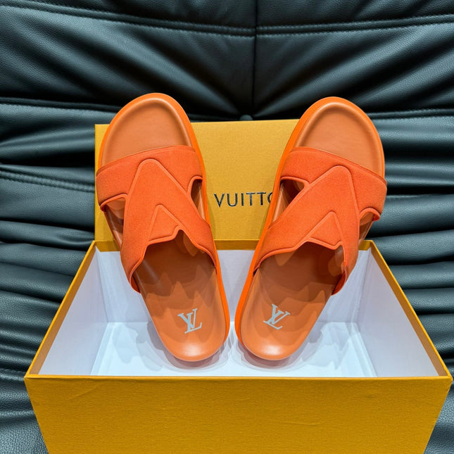 LV OASIS MULE IN CARROT ORANGE SUEDE CALFSKIN