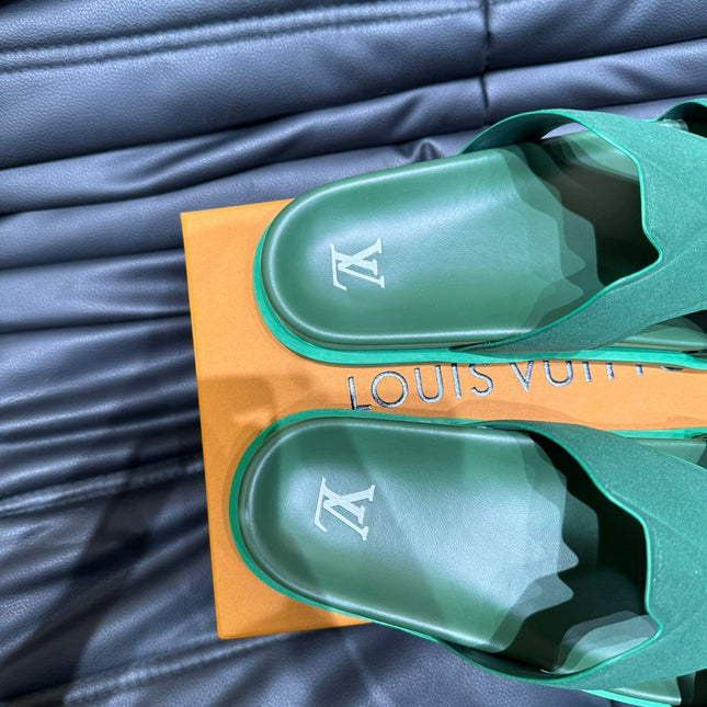 LV OASIS MULE IN DARK GREEN SUEDE CALFSKIN