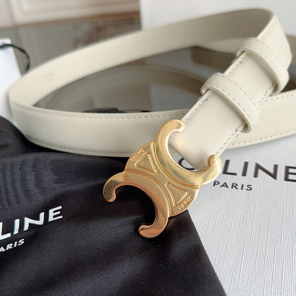 TRIOMPHE BELT 24MM IN WHITE CALFSKIN WITH GOLD BUCKLE