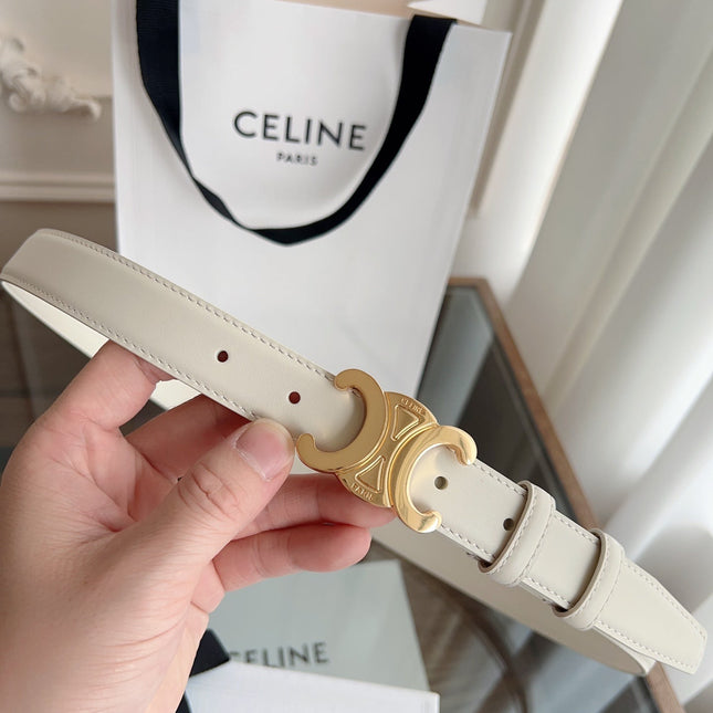 TRIOMPHE BELT 24MM IN WHITE CALFSKIN WITH GOLD BUCKLE