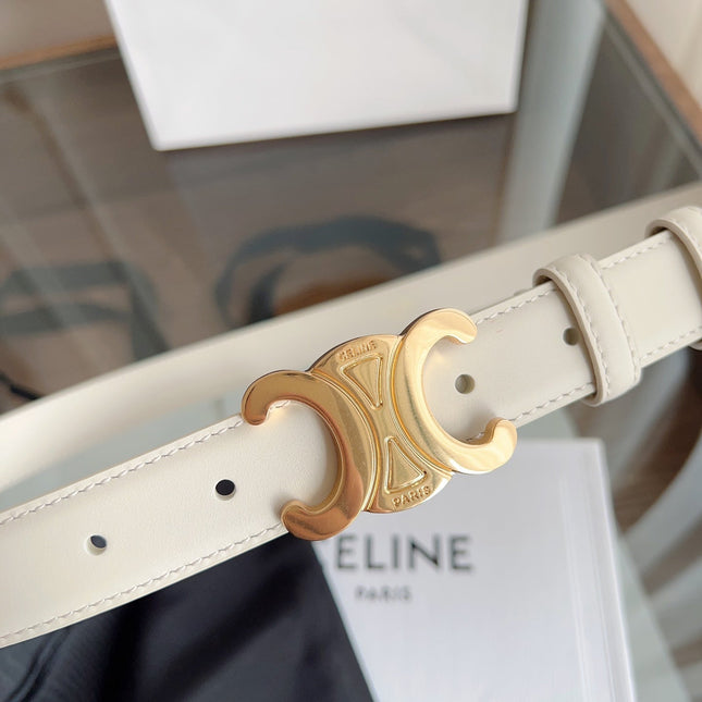 TRIOMPHE BELT 24MM IN WHITE CALFSKIN WITH GOLD BUCKLE