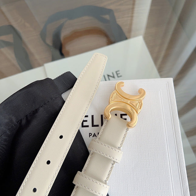 TRIOMPHE BELT 24MM IN WHITE CALFSKIN WITH GOLD BUCKLE