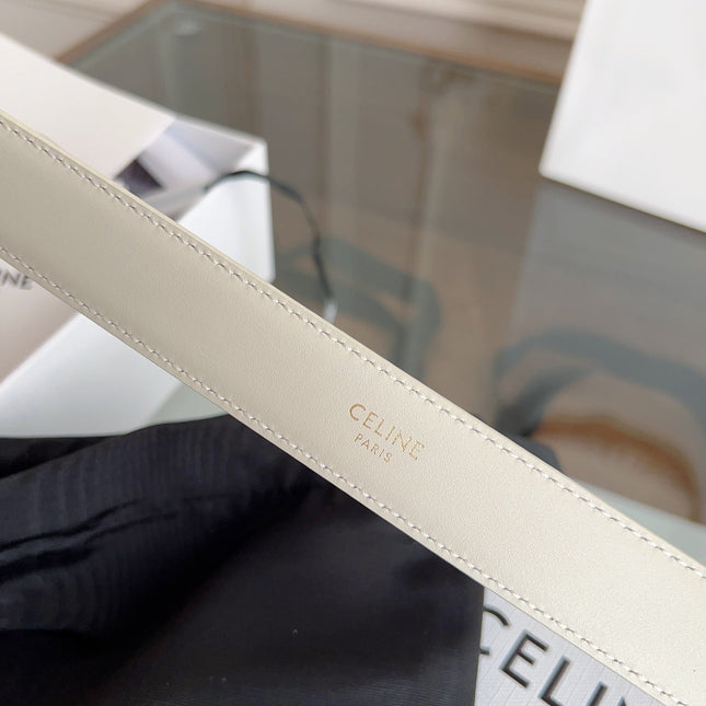 TRIOMPHE BELT 24MM IN WHITE CALFSKIN WITH GOLD BUCKLE