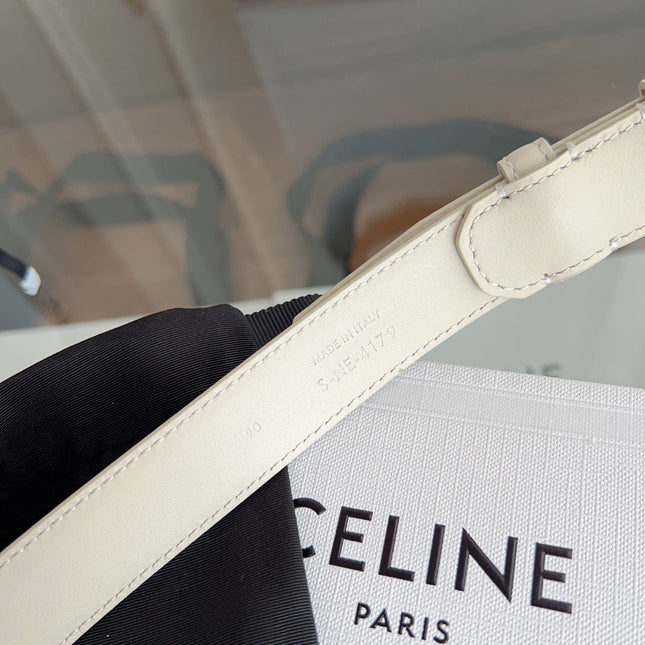 TRIOMPHE BELT 24MM IN WHITE CALFSKIN WITH GOLD BUCKLE