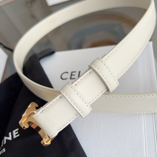 TRIOMPHE BELT 24MM IN WHITE CALFSKIN WITH GOLD BUCKLE