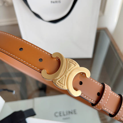 TRIOMPHE BELT 24MM IN BRONZE BROWN CALFSKIN WITH GOLD BUCKLE