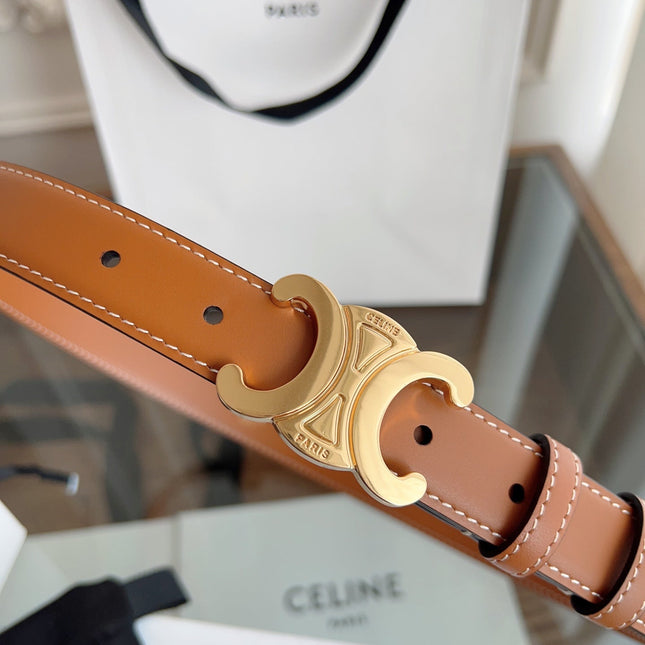 TRIOMPHE BELT 24MM IN BRONZE BROWN CALFSKIN WITH GOLD BUCKLE