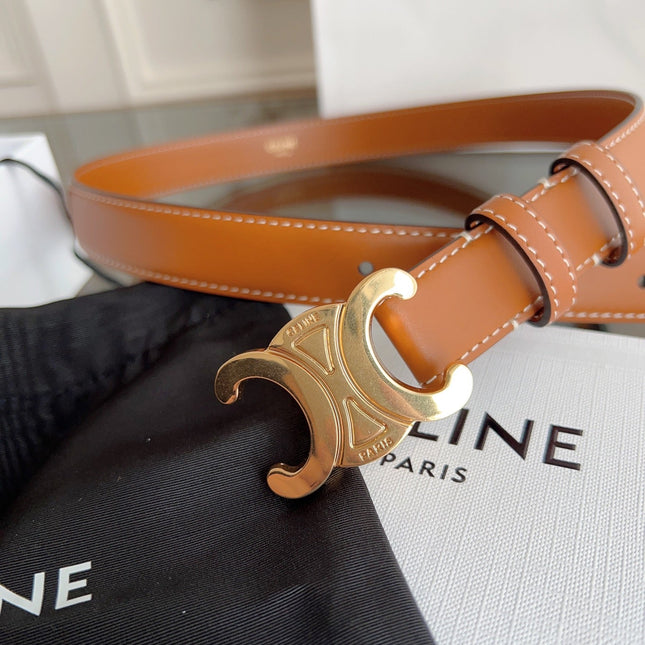 TRIOMPHE BELT 24MM IN BRONZE BROWN CALFSKIN WITH GOLD BUCKLE