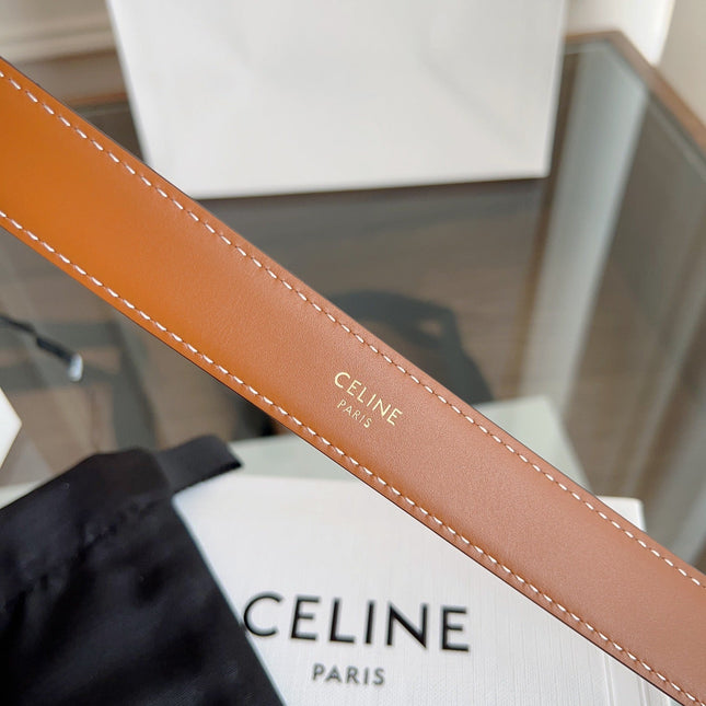 TRIOMPHE BELT 24MM IN BRONZE BROWN CALFSKIN WITH GOLD BUCKLE