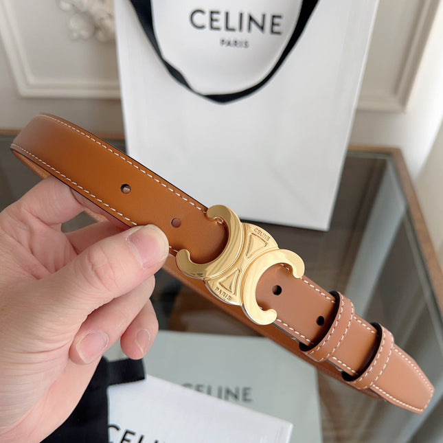 TRIOMPHE BELT 24MM IN BRONZE BROWN CALFSKIN WITH GOLD BUCKLE