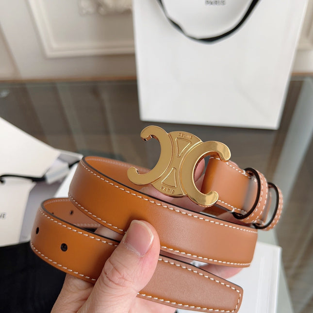 TRIOMPHE BELT 24MM IN BRONZE BROWN CALFSKIN WITH GOLD BUCKLE