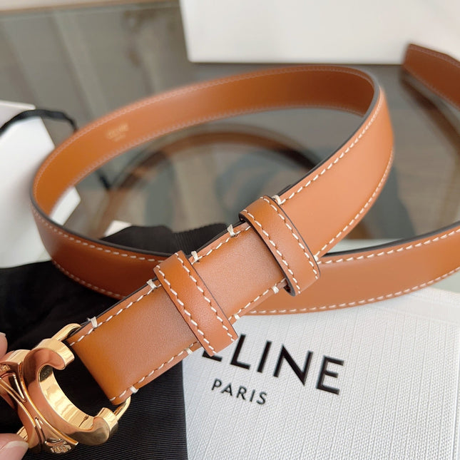 TRIOMPHE BELT 24MM IN BRONZE BROWN CALFSKIN WITH GOLD BUCKLE