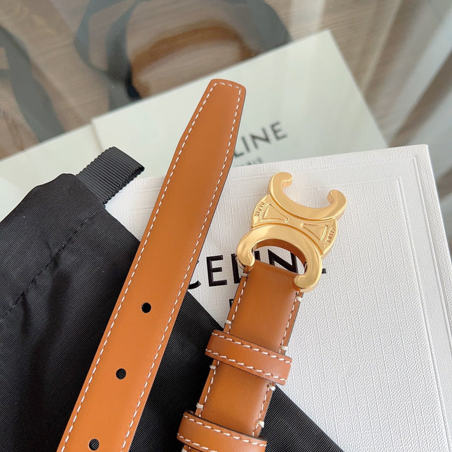 TRIOMPHE BELT 24MM IN BRONZE BROWN CALFSKIN WITH GOLD BUCKLE