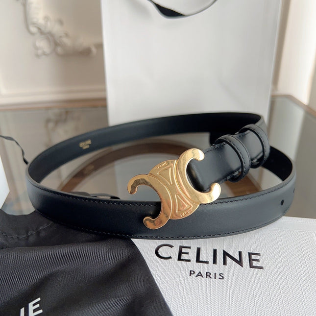 TRIOMPHE BELT 24MM IN BLACK CALFSKIN WITH GOLD BUCKLE
