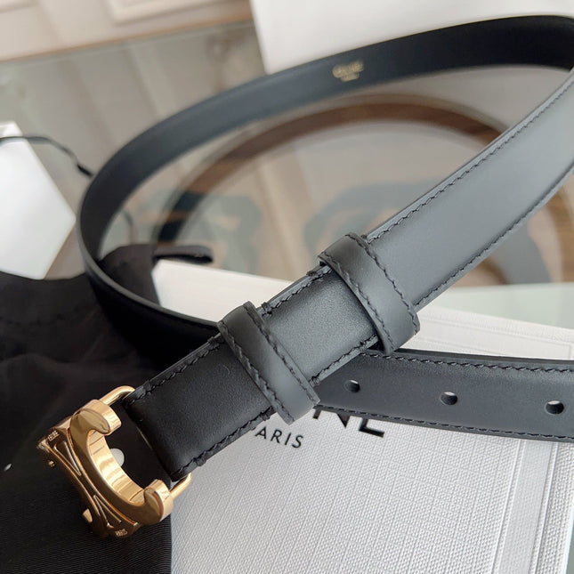 TRIOMPHE BELT 24MM IN BLACK CALFSKIN WITH GOLD BUCKLE