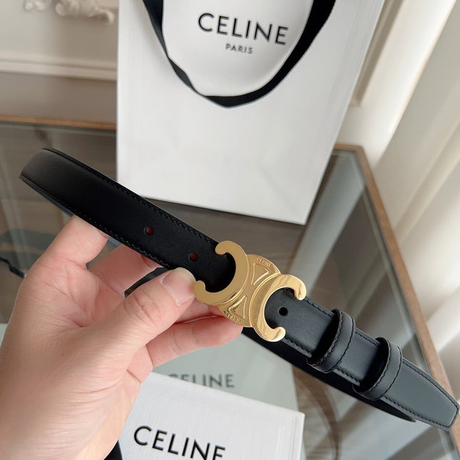 TRIOMPHE BELT 24MM IN BLACK CALFSKIN WITH GOLD BUCKLE
