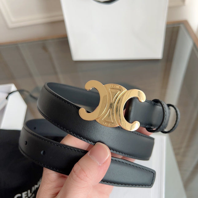 TRIOMPHE BELT 24MM IN BLACK CALFSKIN WITH GOLD BUCKLE