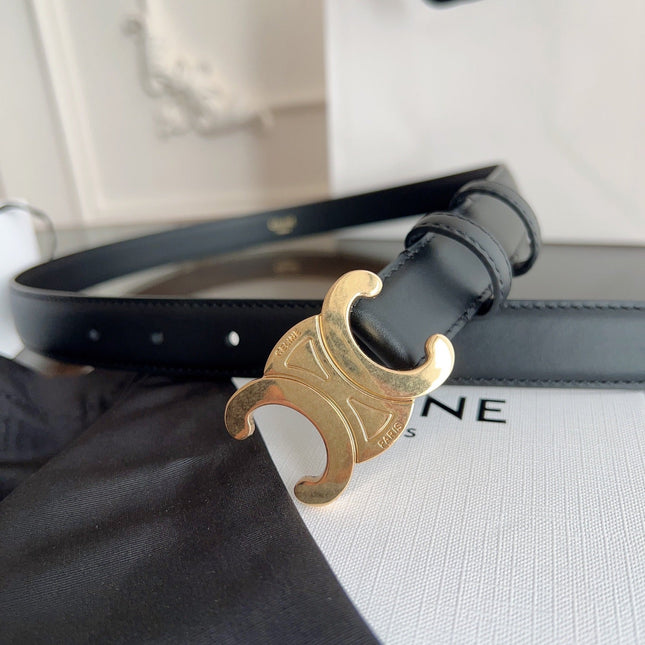 TRIOMPHE BELT 24MM IN BLACK CALFSKIN WITH GOLD BUCKLE