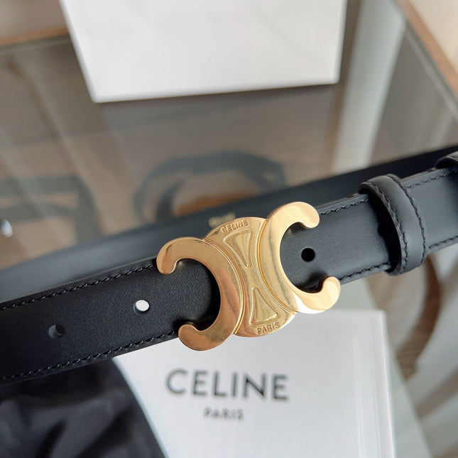 TRIOMPHE BELT 24MM IN BLACK CALFSKIN WITH GOLD BUCKLE