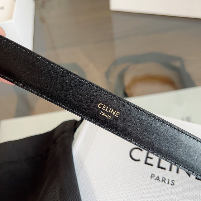 TRIOMPHE BELT 24MM IN GLOSSY BLACK CALFSKIN WITH GOLD BUCKLE