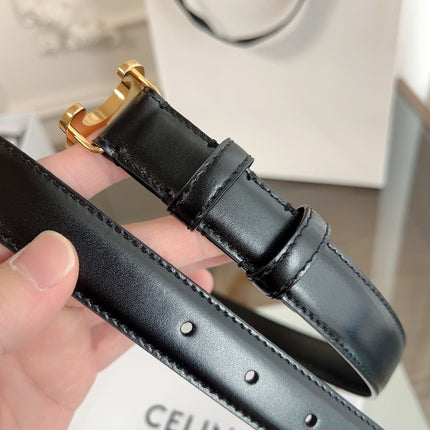 TRIOMPHE BELT 24MM IN GLOSSY BLACK CALFSKIN WITH GOLD BUCKLE