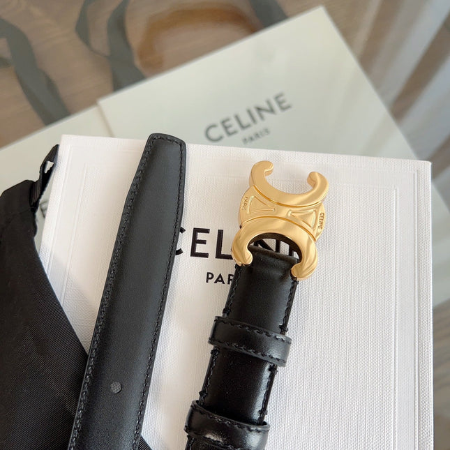 TRIOMPHE BELT 24MM IN GLOSSY BLACK CALFSKIN WITH GOLD BUCKLE